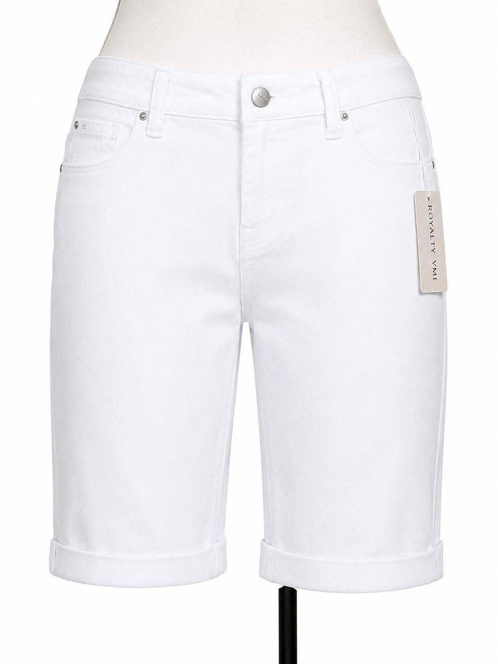 NWT Royalty VMI Shorts Womens Sz 12 White Bermuda 5 Pockets Stretch Cuffed